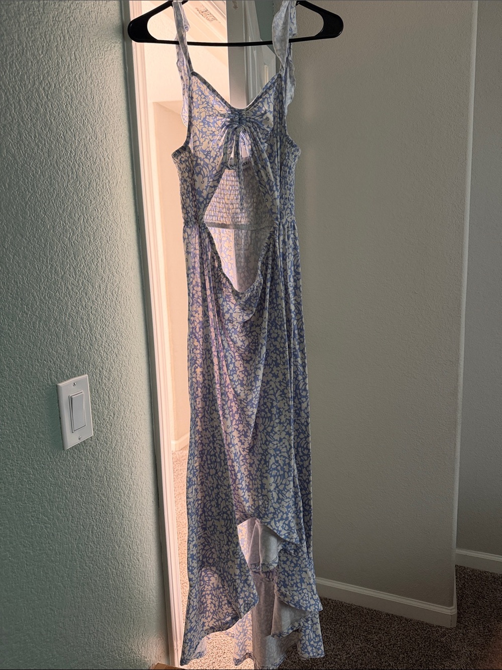 Light Blue Floral Tie-Front Maxi Dress - Women